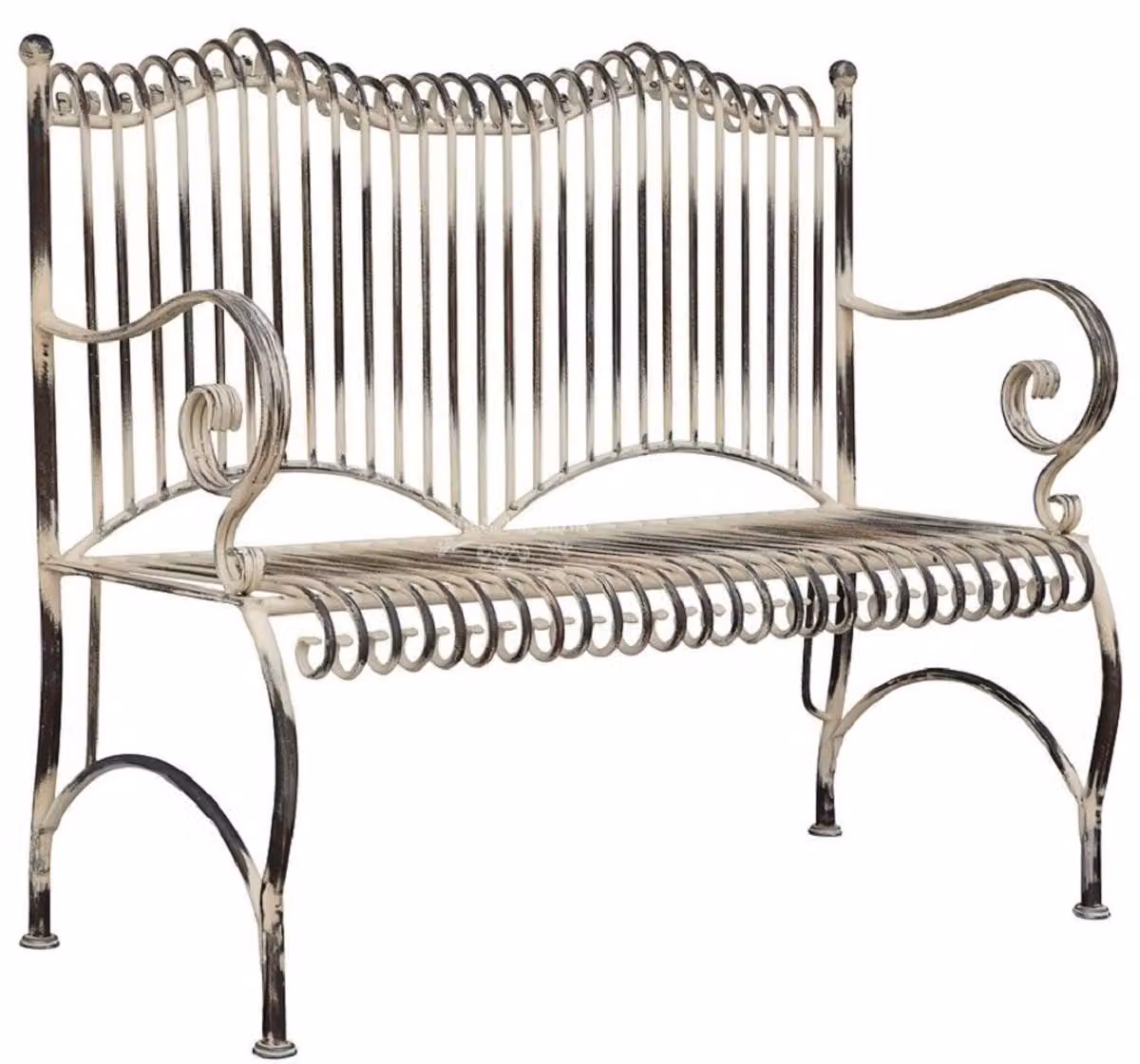Casa Padrino Panca da giardino in stile liberty beige antico 125 x 55 x h. 115 cm - Panca in ferro battuto fatta a mano - Panca con braccioli - Mobili da giardino in stile barocco e liberty