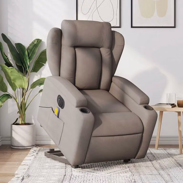 vidaXL Poltrona Alzapersona Elettrica con Massaggio in Tessuto Beige e Grigio