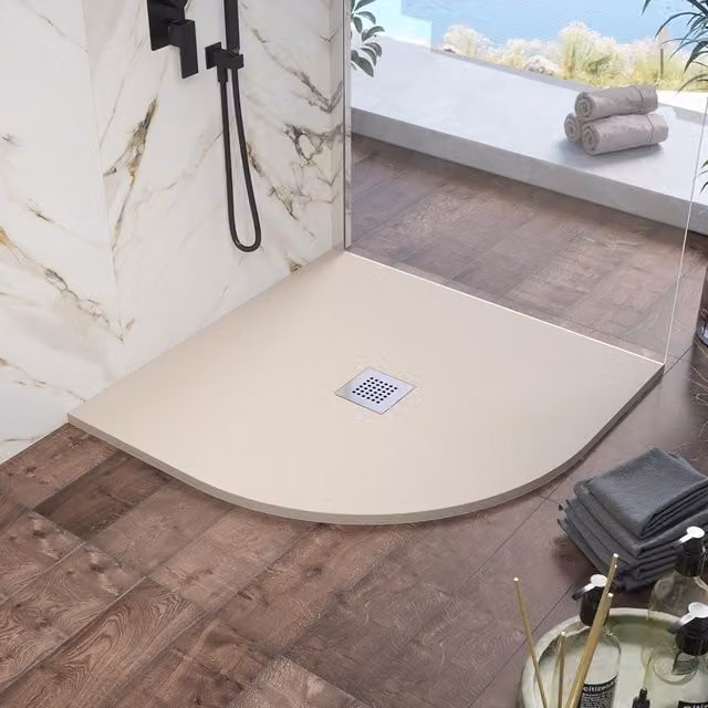Piatto doccia semicircolare Kos in marmoresina beige effetto pietra L: 80 cm x P: 80 cm – 1