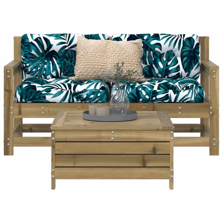 Set di divani da giardino vidaXL in legno di pino marrone con cuscini inclusi e design a L
