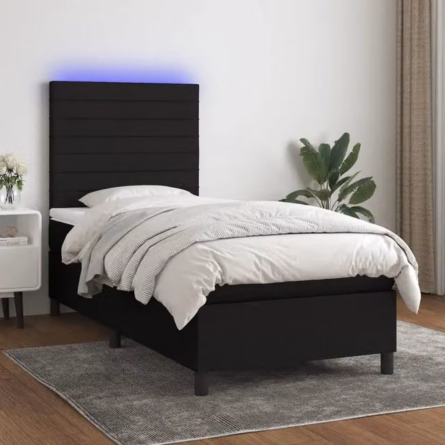 Letto a molle con materasso vidaXL in tessuto nero e bianco con illuminazione LED e porta USB L/P/H: 80 x 200 cm – 1