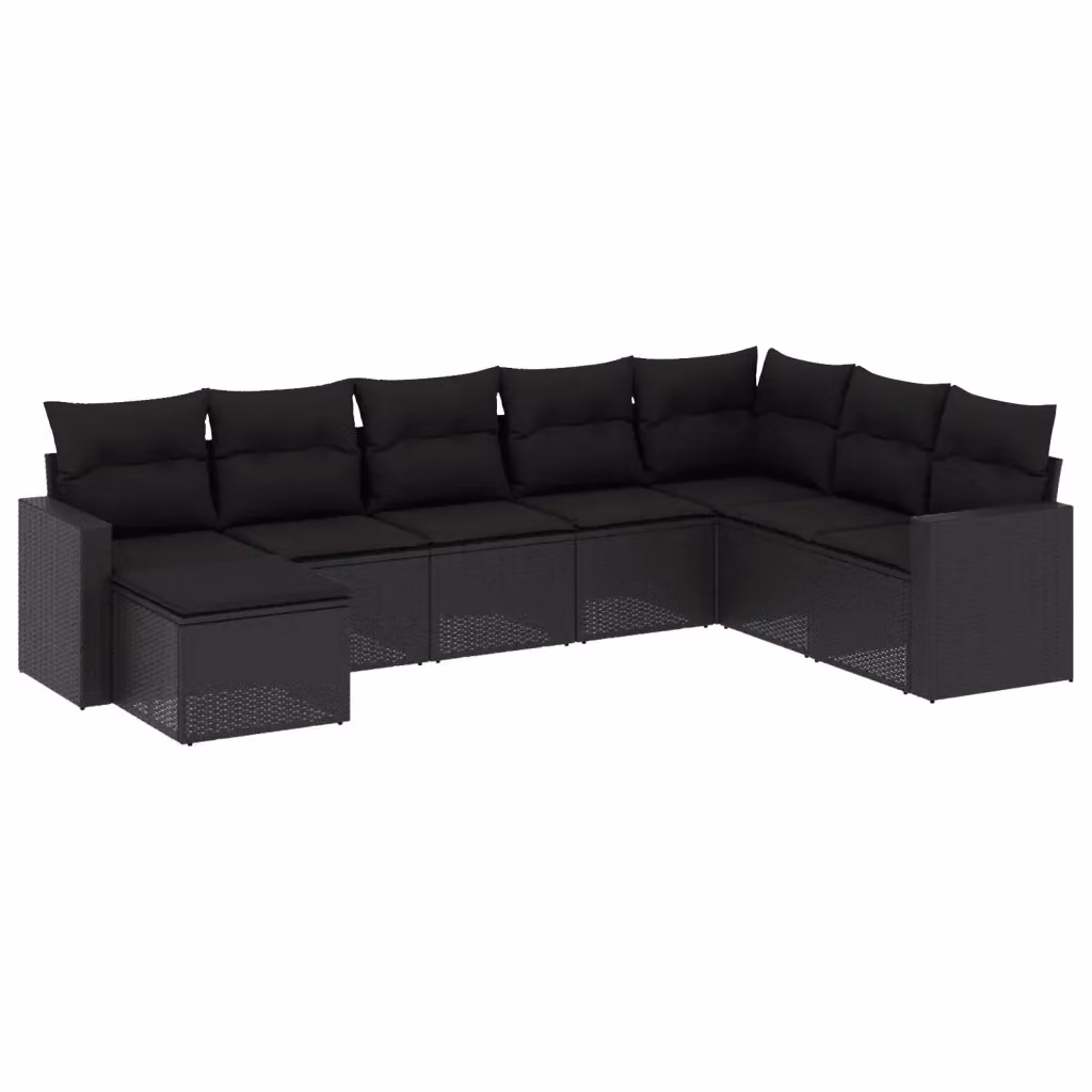 vidaXL Set Divani da Giardino a L con Cuscini 8 pz Nero in Polyrattan e Metallo – 2