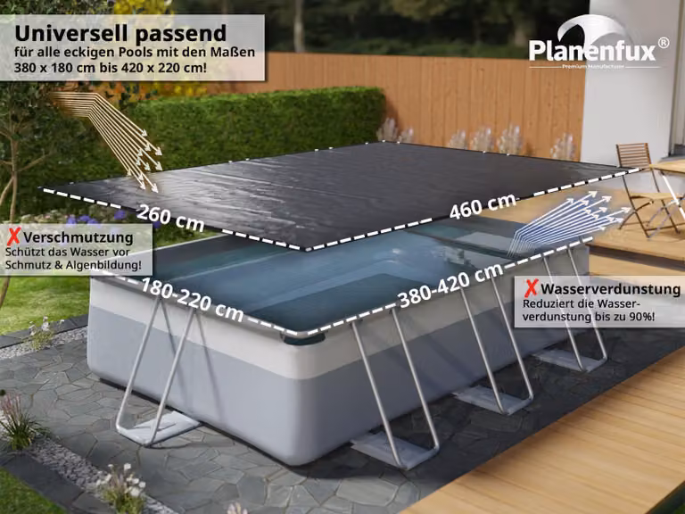 Telo di copertura per piscina, forma rettangolare, dimensioni 460x260 cm, materiale: polietilene (PE), peso: 200 g/m²