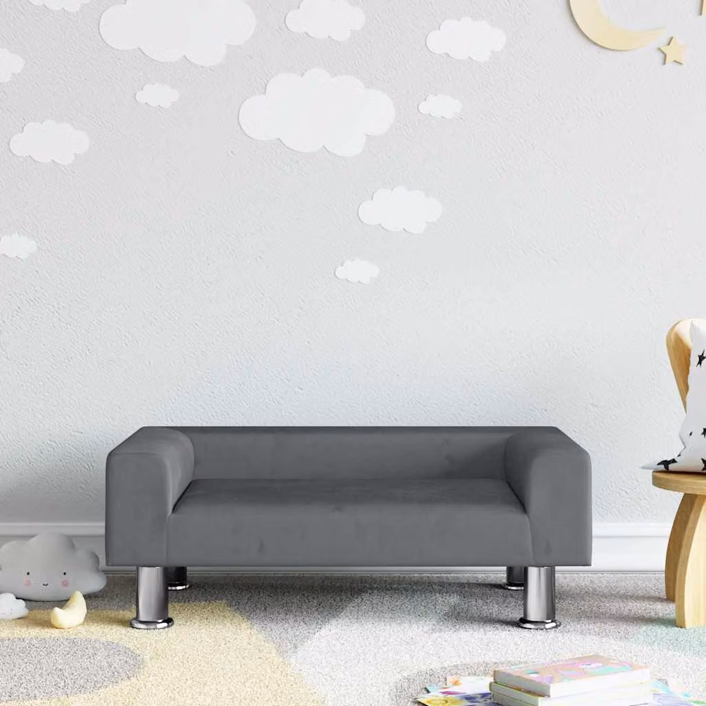 vidaXL Divano per Bambini in Velluto Grigio, L 70 cm x P 45 cm x H 26,5 cm
