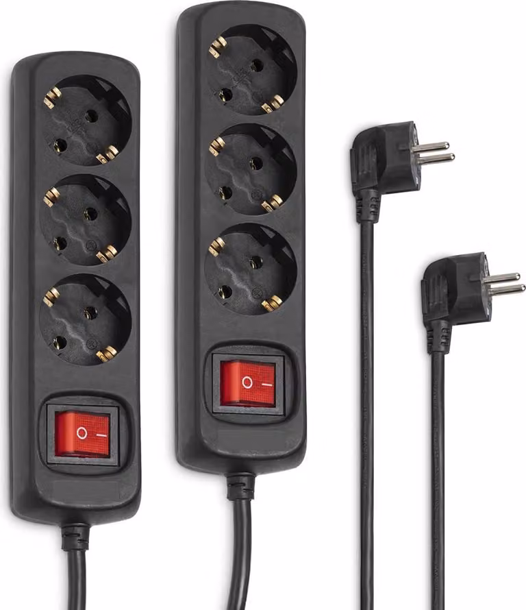 HAMA Presa a 3 vie con interruttore, 1,4 m, nero, set di 2 (00137396)