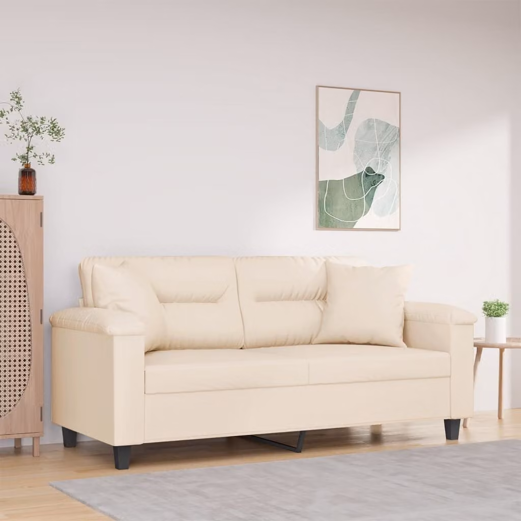 vidaXL Divano a 2 Posti Moderno in Microfibra Beige con Cuscini e Struttura in Metallo