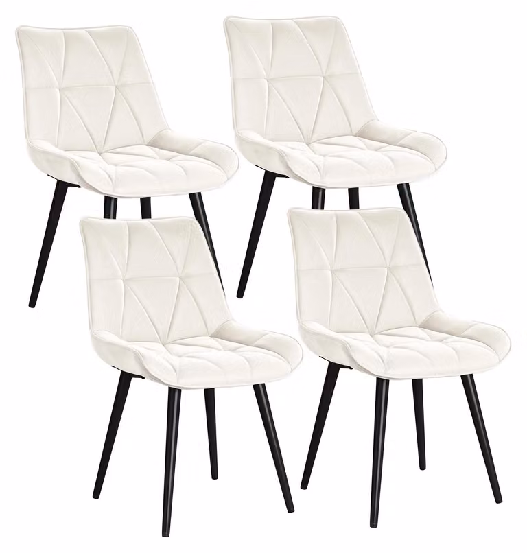 Sedie da pranzo - Set da 4 - Ecopelle - Imbottite - Gambe in metallo - Capacità di carico massima: 200 kg - Colore: beige