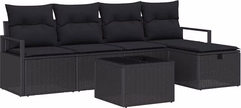 Set Divano da Giardino con cuscino 6 pcs Nero Poly Rattan