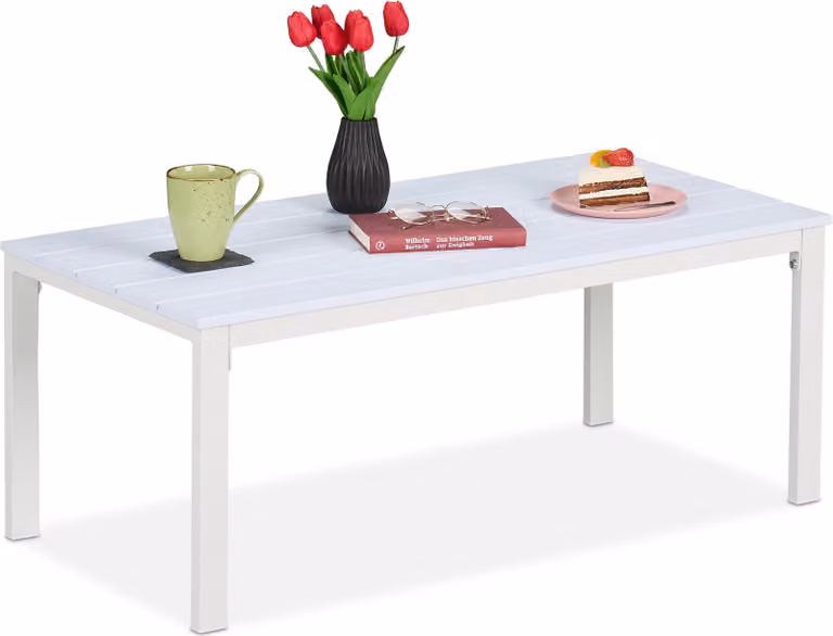 Tavolo da giardino Relaxdays, resistente alle intemperie, adatto anche per terrazze e balconi, tavolo da salotto, DxLxA: 39 x 98 x 48 cm, tavolo da esterno, bianco