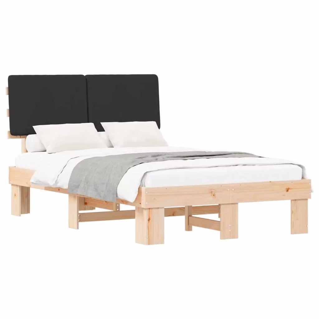 Letto con Testiera Rivestita in Pino Massello vidaXL Nero L 120 x P 200 cm – 2