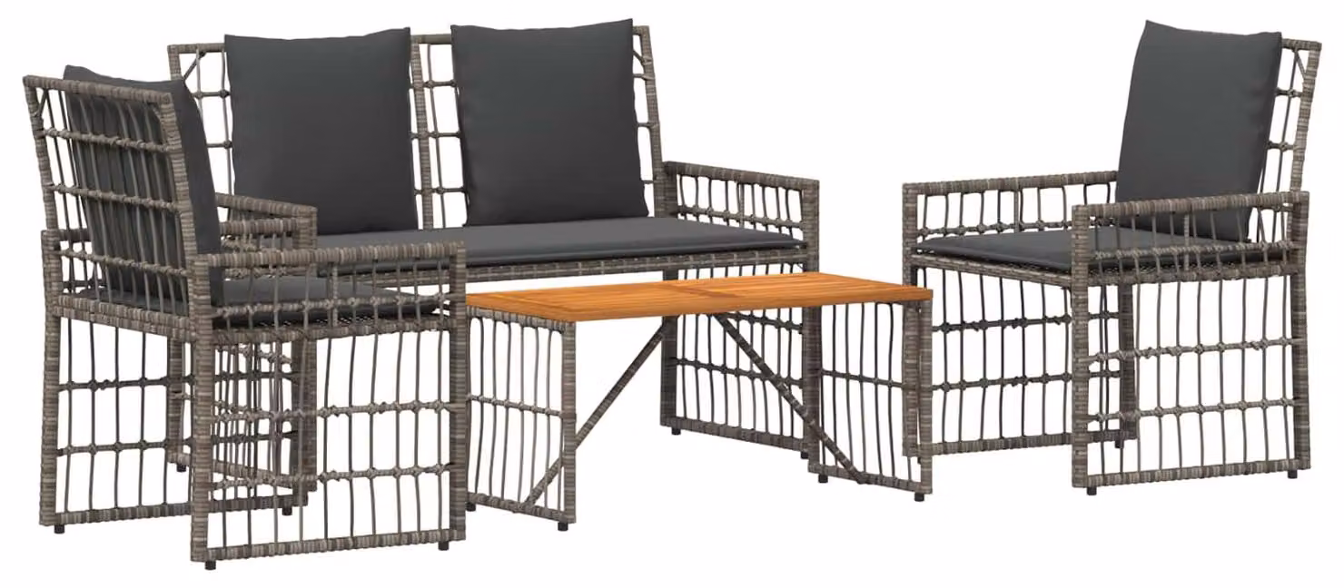 Set di Mobili da Esterno 4 pcs Nero e Grigio scuro