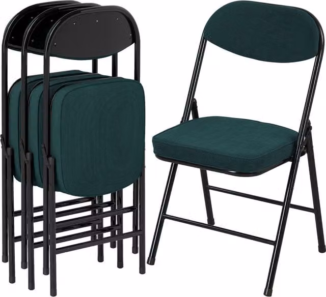 Set di 4 sedie pieghevoli HOMCOM con seduta imbottita in velluto a coste e struttura in acciaio, Blu