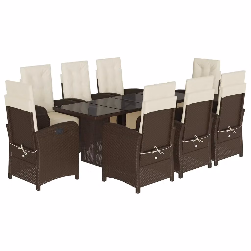 Set da Pranzo da Giardino vidaXL 9pz in Polyrattan Marrone con Cuscini e Tavolo in Vetro – 2