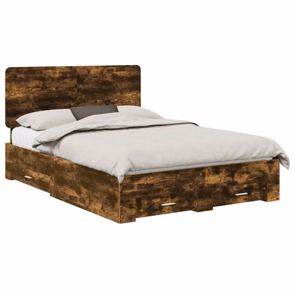 Struttura letto moderno con cassetto vidaXL in legno color rovere fumé L/P/H: 140 x 190 x 100 cm – 2