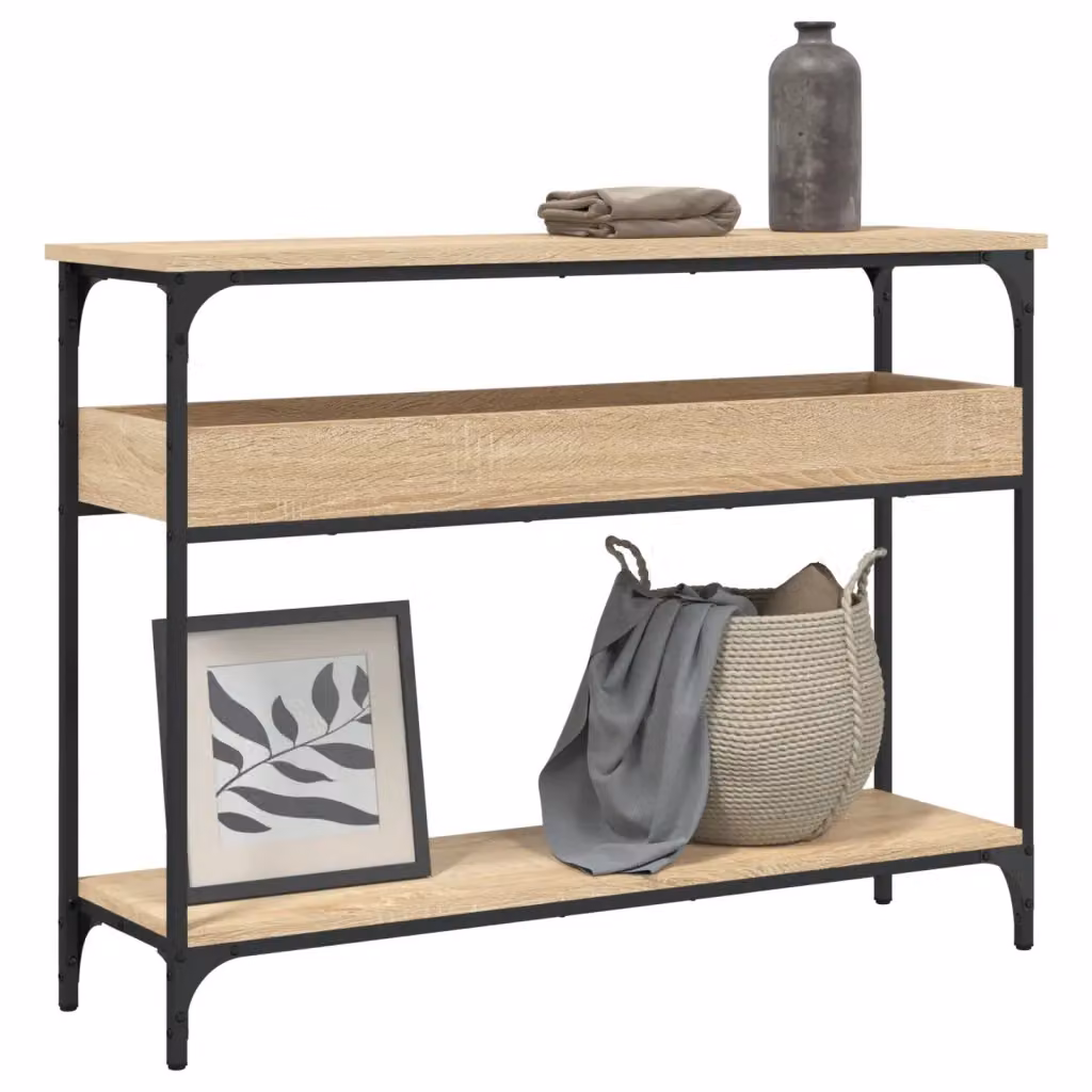 vidaXL Tavolo Consolle in Legno Aggregato e Metallo, Rovere Sonoma, Marrone e Beige, L 100 x P 29 x H 75 cm