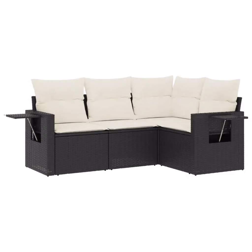 vidaXL Set Divani da Giardino a L 4 pz con Tavolino, Polyrattan e Cuscini, Nero e Bianco – 2