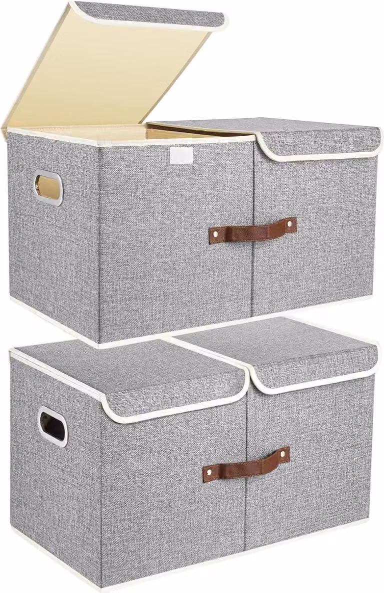Contenitore grande con coperchio e scomparti, in tessuto, pieghevole, lavabile, 55x33x30 cm, 2 pezzi