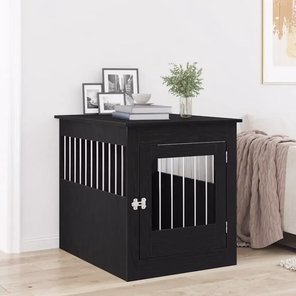 Mobile per cuccia per cani DESIGN IN in legno e metallo, Rovere e Nero, L: 64,5 cm, P: 80 cm, H: 71 cm – 2
