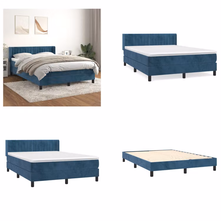 vidaXL Letto a molle con materasso blu scuro 140x200 cm in velluto - Letto a molle - Boxspringbetten - Bett - Schlafzimmermöbel