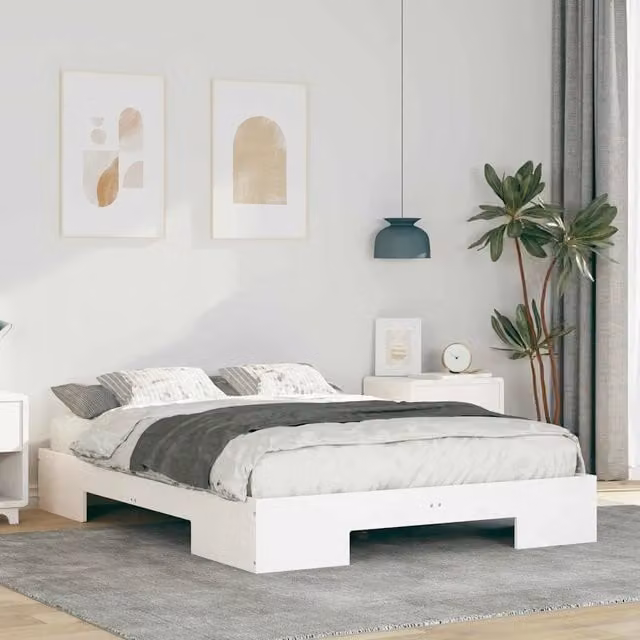 Struttura letto moderno in legno di pino bianco vidaXL L/P/H: 120 x 200 x 87 cm