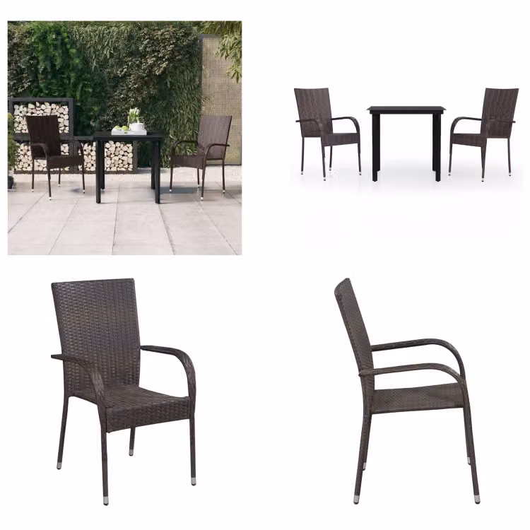vidaXL Set da pranzo da giardino 3 pezzi marrone e nero - Set da pranzo da giardino - Set da pranzo da giardino - Set di mobili da giardino - Set di mobili da giardino