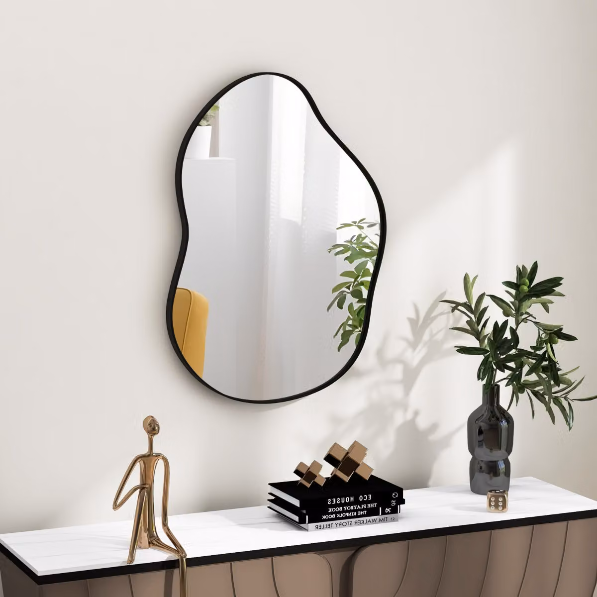 Specchio da parete asimmetrico Costway Nero L: 78 cm, H: 56,5 cm