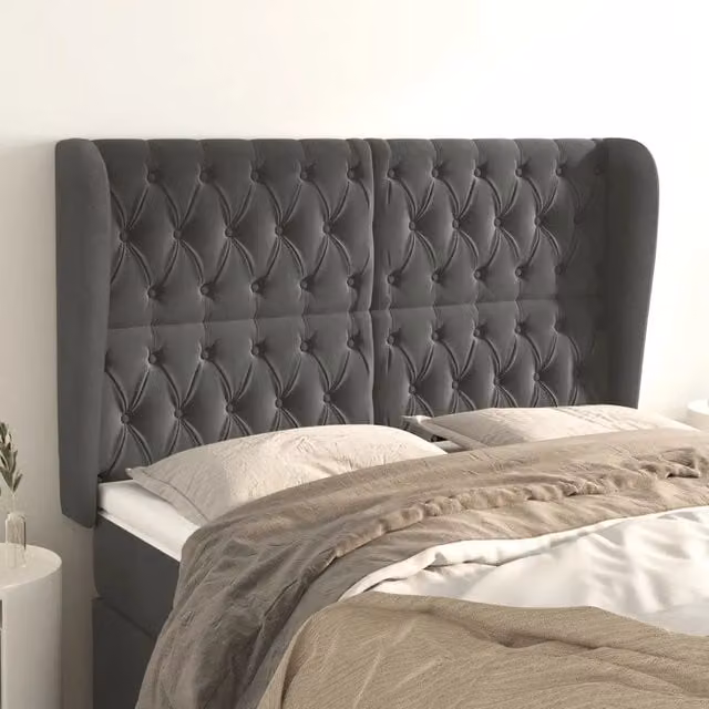 Testiera ad orecchio vidaXL in velluto grigio con struttura in legno L: 147 cm, P: 23 cm, H: 118-128 cm – 1