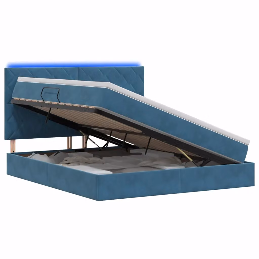 Letto con contenitore vidaXL in velluto blu con illuminazione LED e porta USB, L/P/H: 160 x 200 x 140 cm – 2