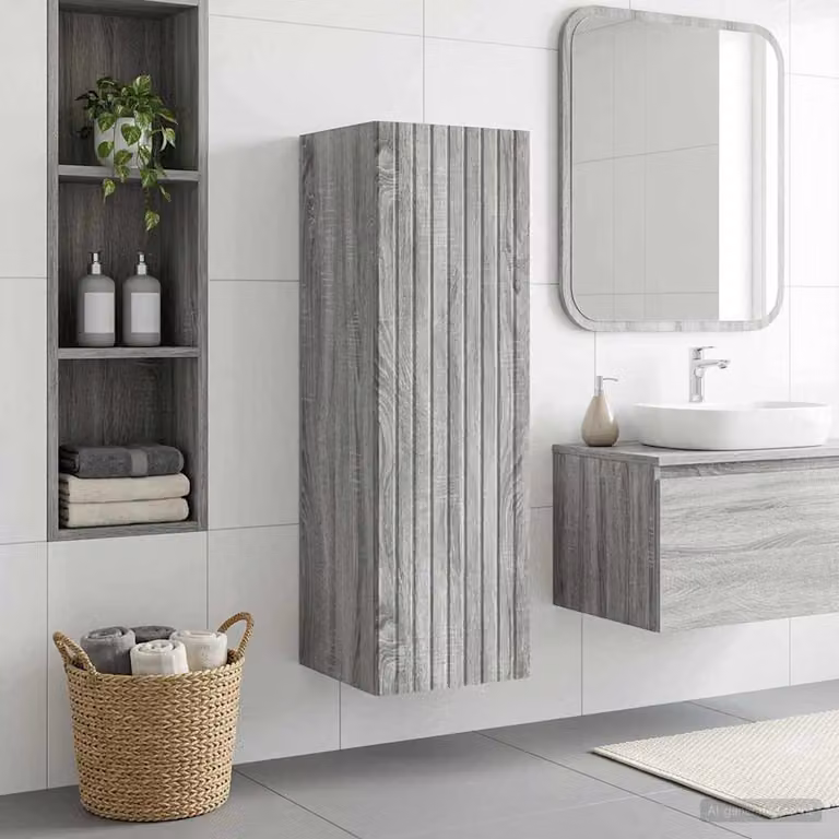 Mobiletto da bagno a muro vidaXL moderno in legno e MDF grigio L: 33 cm, P: 34,5 cm, H: 100 cm