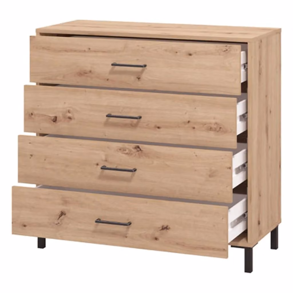 Cassettiera Vidor DMORA con 4 cassetti in legno color marrone rovere nodi L: 93 cm, P: 40 cm, H: 90 cm – 2