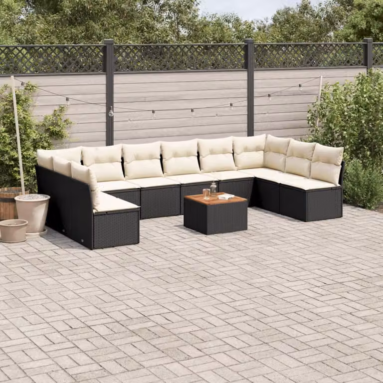 vidaXL Set Divani da Giardino 11 pz a Forma a L con Cuscini e Tavolino in Polyrattan e Legno di Acacia Nero
