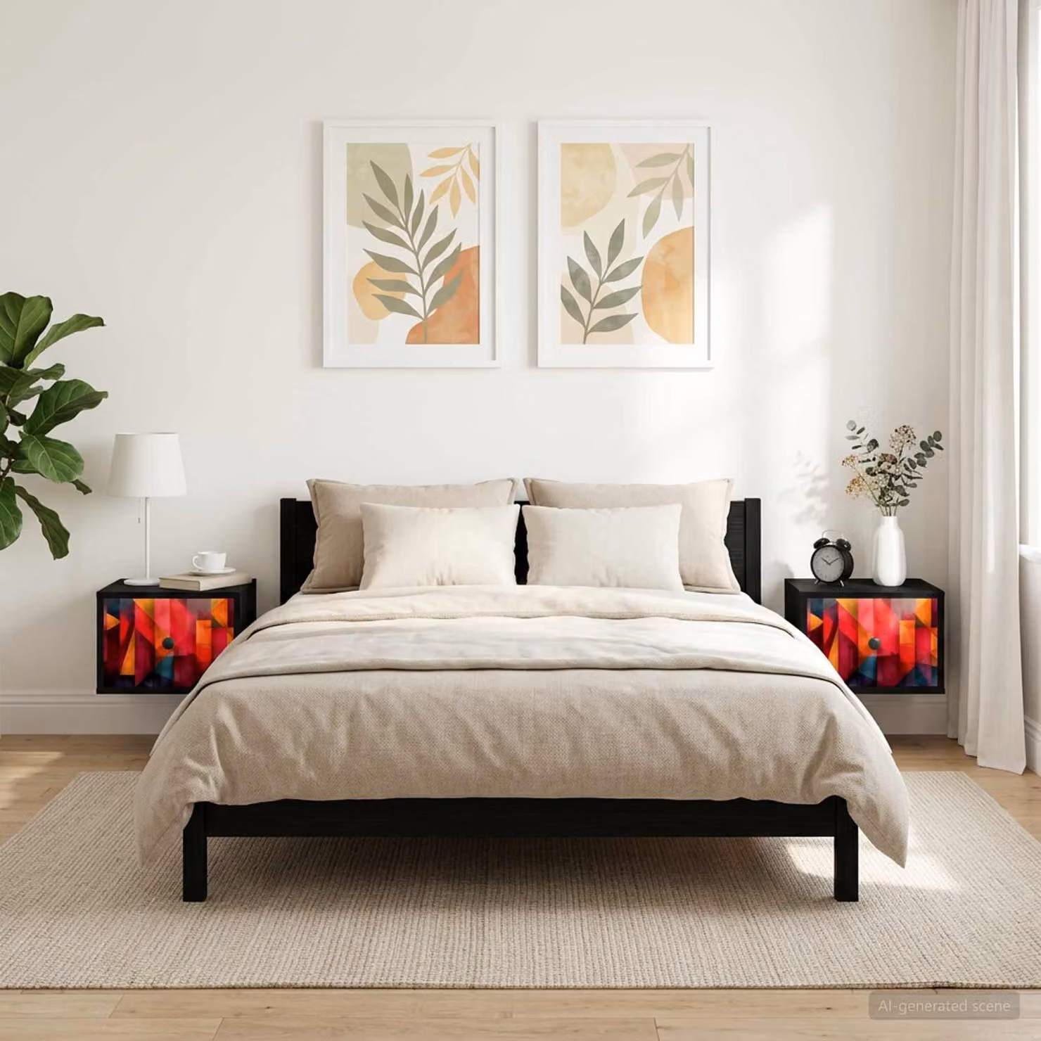 Set di 2 comodini sospesi vidaXL HEESCH in Rovere e Nero con design moderno e astratto per camera da letto