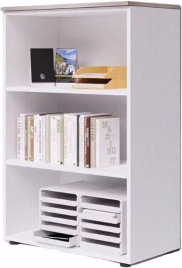 Modulo da ufficio a giorno tre vani con top colore Olmo H129x90x45cm