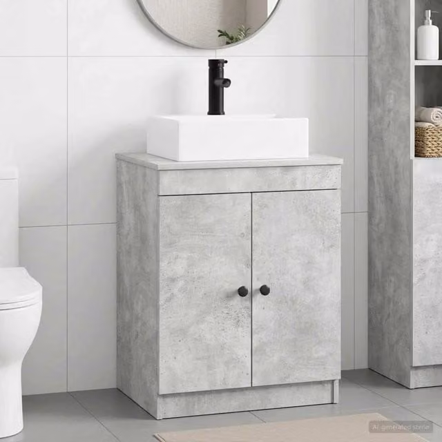 Set di mobili per il bagno moderno vidaXL in MDF Grigio con ante a battente e ripiani interni