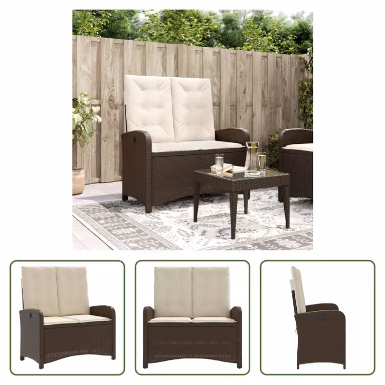 The Living Store Panca da giardino regolabile con cuscini in Poly Rattan marrone
