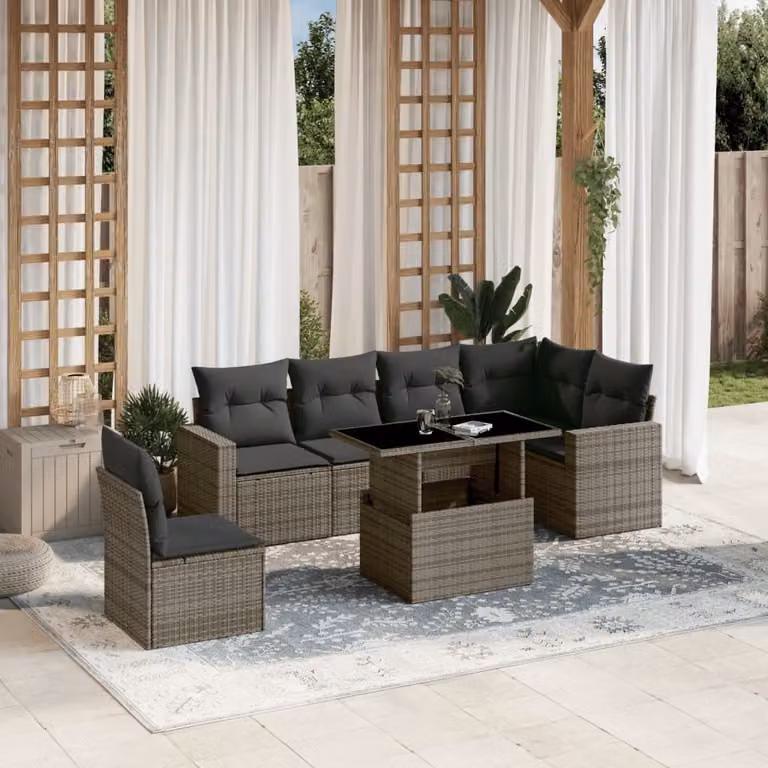 Maison Exclusive - Set Divani da Giardino 7 pz con Cuscini Grigio in Polyrattan