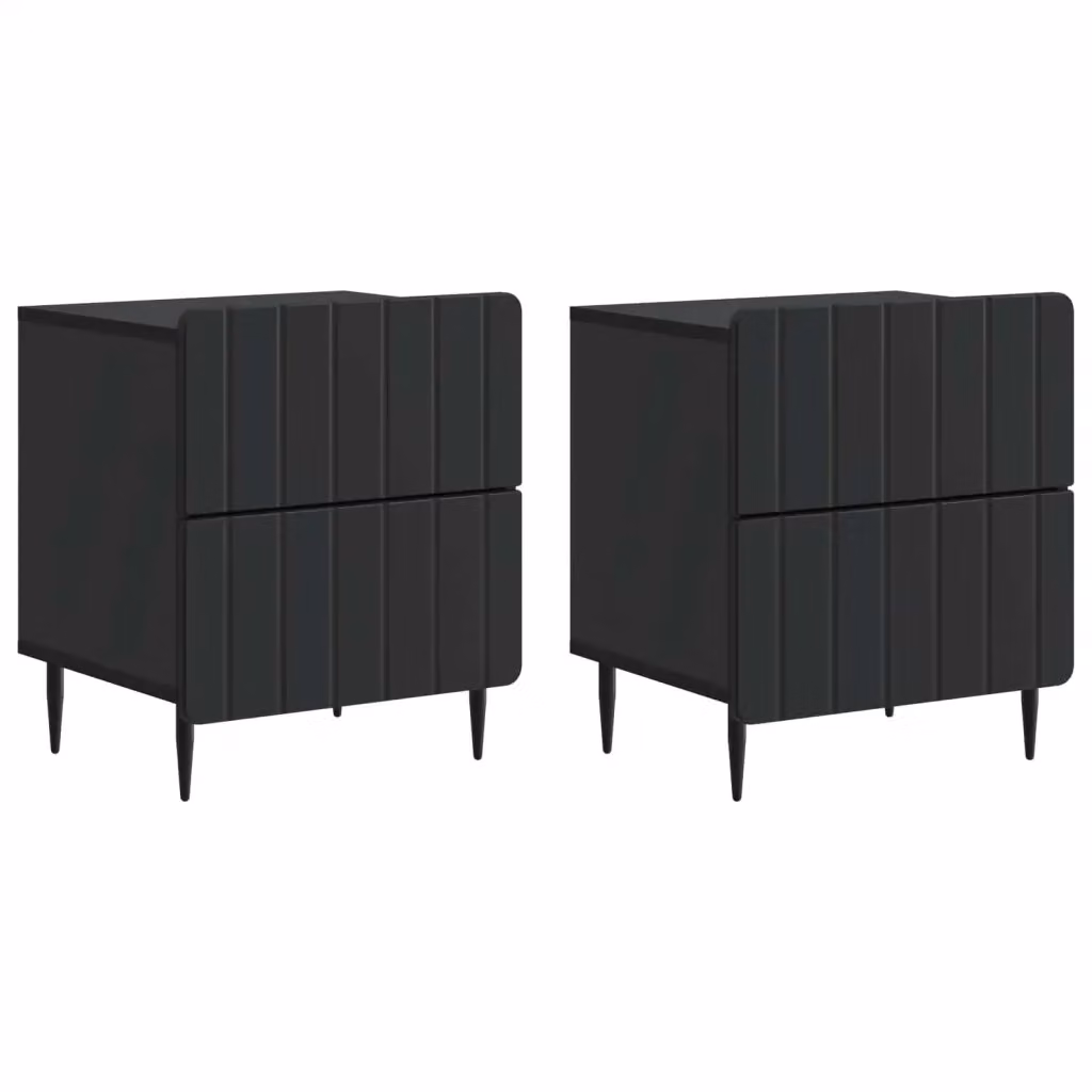 Set di 2 Armadi da Notte vidaXL Moderni in Nero con Finitura Lucida L: 43 cm, P: 34,5 cm, H: 49,5 cm – 2