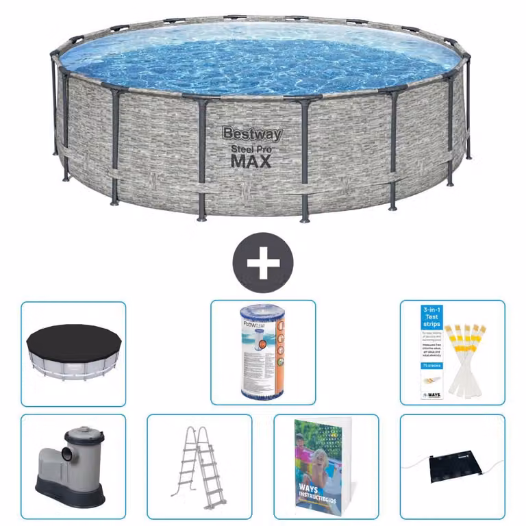 Piscina gonfiabile Bestway Steel Pro MAX, rotonda, 488x122 cm, composta da 6 parti, modello S619