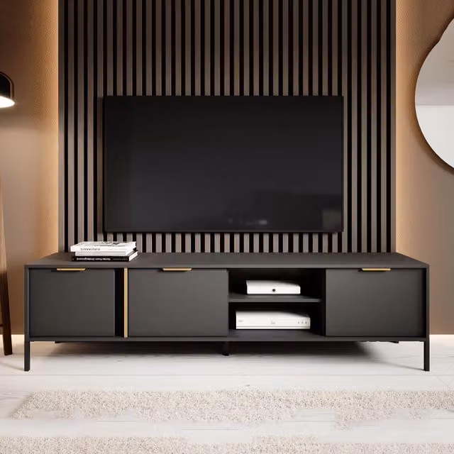 Kalasose, Mobile Porta tv 3 Ripiani, 203x40x53h cm Nero