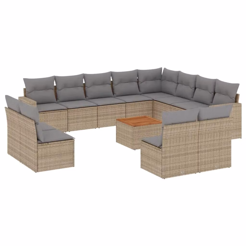 vidaXL Set Divano da Giardino a Forma di U in Polyrattan con 13 Pezzi e Cuscini Beige e Grigio – 2
