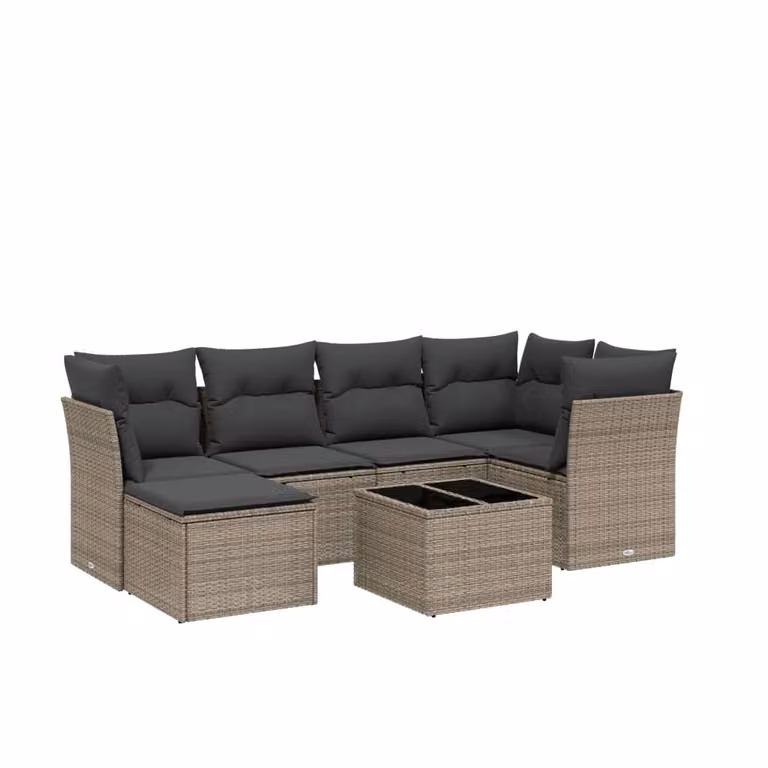 Set Divani da Giardino 7pz con Cuscini Grigio Chiaro Polyrattan