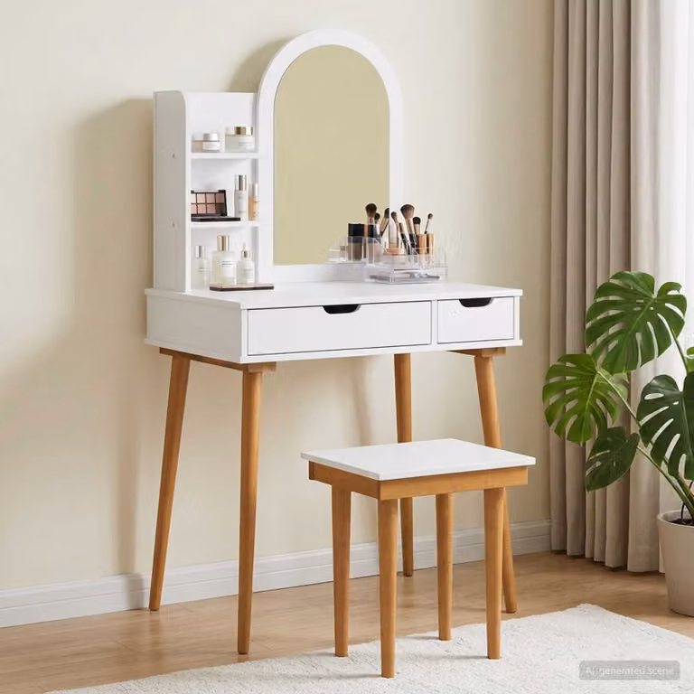 Set Tavolo da Trucco vidaXL FAUSKE 4 pz Bianco L: 76 cm, P: 50 cm, H: 143 cm