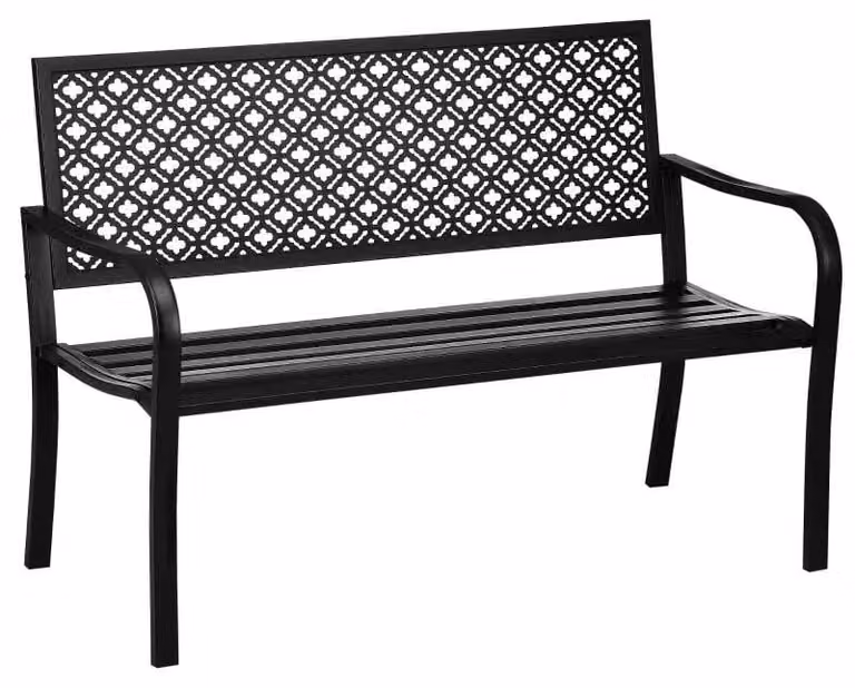 Panca da giardino per 2 persone – Panca da giardino in metallo | Colore: nero | Dimensioni: 127x63x83 cm