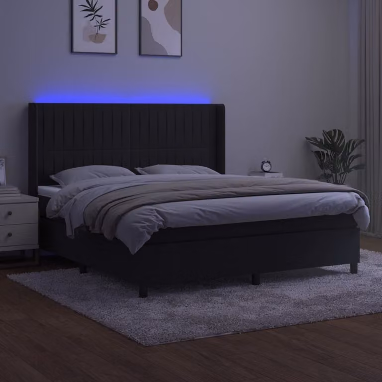Maison Exclusive - Letto a Molle con Materasso e LED Nero 160x200 cm in Velluto
