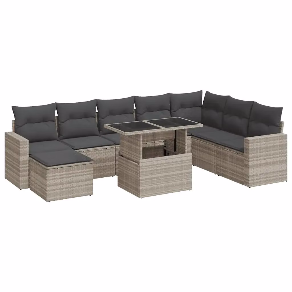 Set Divano da Giardino Moderno vidaXL in Polyrattan Grigio con Cuscini e Tavolino – 2