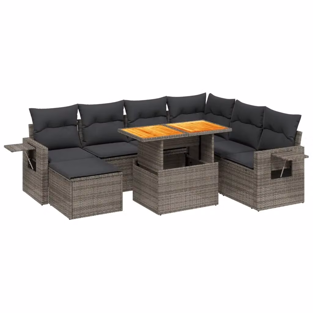 vidaXL Set Divano da Giardino 8 pz in Polyrattan Grigio con Cuscini e Tavolino – 2