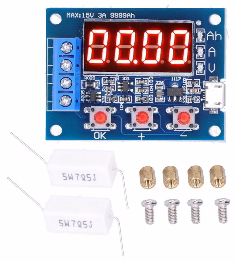 Misuratore di capacità delle batterie, tester di scarica a LED per batterie al litio 12V e 18650, monitor per tensioni DC da 4,5 a 6V