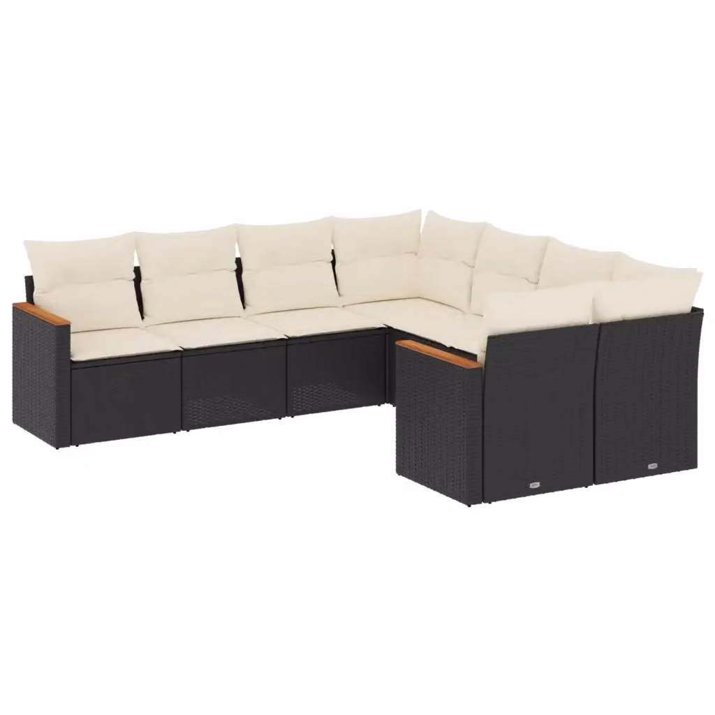 Set di Divani da Giardino a L vidaXL con 8 Cuscini, Struttura in Metallo e Polyrattan, Nero e Bianco – 2