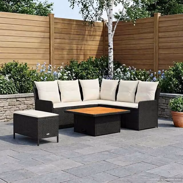 Set di Mobili 5 pz Nero e Crema Rattan in PE 3422203