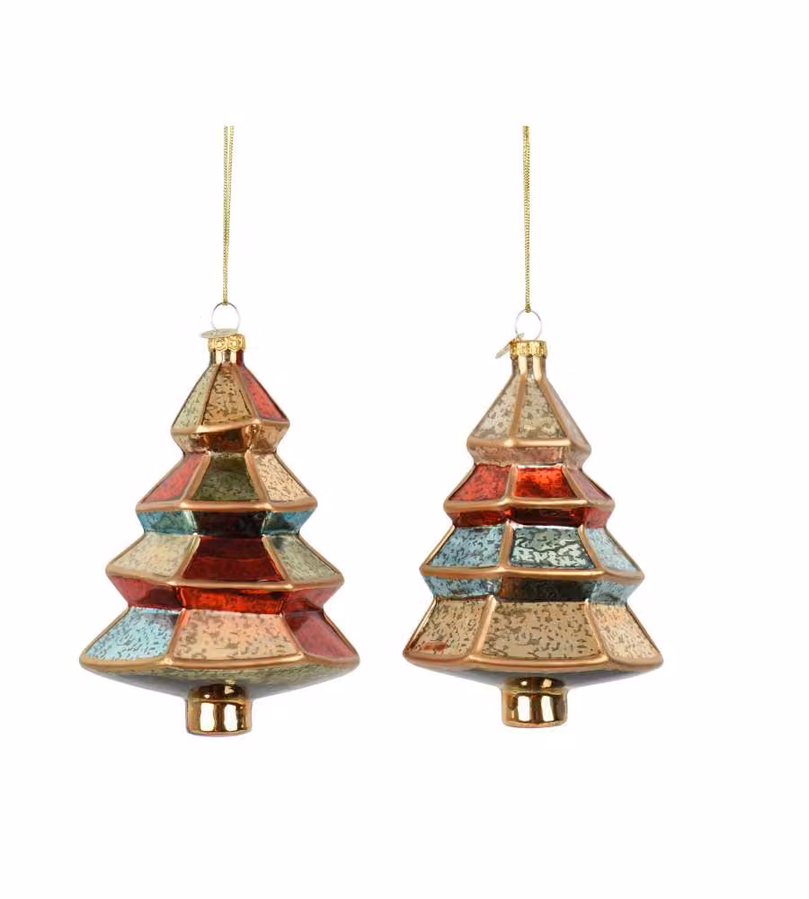 Decoris Albero di Natale in Vetro Multicolore 12,3 cm - Decorazione Natalizia